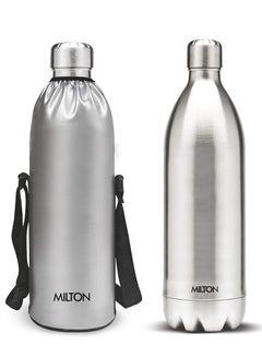 Buy Insulated Water Bottle (60 oz), Stainless Steel Double Walled Vacuum for 24 Hours Hot and Cold with Bag, Leakproof, BPA Free for Sport, Gym, Bike, Travel, Thermosteel Duo DLX 1800, Silver Silver in UAE