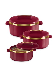 Buy Curve Inner Stainless Steel Casserole Set of 3 (450 ml, 840 ml, 1300 ml), Maroon | BPA Free | Food Grade | Easy to Carry | Easy to Store | Chapati | Roti | Curd Maker Maroon in Saudi Arabia