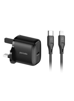 اشتري Single USB C Charger 20W UK With Type C to L Cable 1.2M Black في الامارات