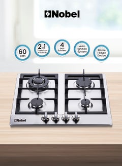 اشتري Built-In Hobs, 4 Gas Burners with Flame Failure Device, Energy Saving Burner, Stainless Steel Panel, Cast Iron Pan Support, Elegant Knob, Auto Ignition NBH6401 Stainless Steel في الامارات