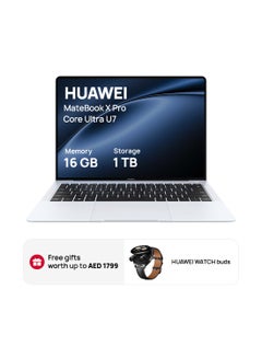 اشتري MateBook X Pro Laptop With 14.2-Inch 3.1K flexible OLED Display, Core Ultra 7 Processor/16GB RAM/1TB SSD/Intel Iris XE Graphics/Windows 11 Home + WatchBuds English/Arabic White في الامارات