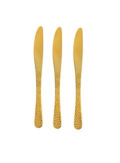 Buy Royalford 3pcs 20cm Stainless Steel Dessert Knife RF11994 Stylish Golden Design with Hammer Finish Handle, and Light-Weight 100% Food-Grade, Suitable for Dining Table, Home and Restaurant Multicolor 20cm in UAE