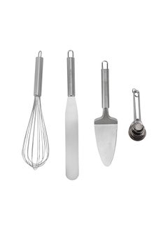 Buy Royalford Pack of 4 Baking Tools Set RF12320 Stainless Steel Kitchen Tools, Includes Scraper, Whisk, Shovel and Measuring Spoons Perfect for Cooking, Baking, Decorating Cakes, Cookies, Pies Multicolor in UAE