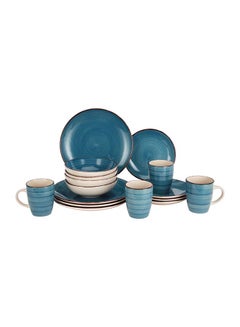 Buy Royalford 16pcs Stoneware Dinner Set RF12409 Includes Dinner and Dessert Plates, Soup Bowls and Mugs Dishwasher-Safe, Microwave-Safe and Freezer-Safe Blue Multicolor 3kg in UAE