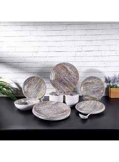 اشتري Royalford 20pcs Melamineware Dinner Set RF12513 Includes Dinner and Side Plates, Serving and Rice Bowls and Ladle Dishwasher-Safe and Freezer-Friendly and Food-Grade Multicolor 3kg في الامارات