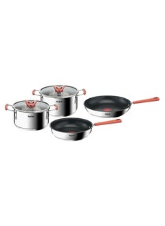 اشتري 6-Pieces Tefal Opti'Space  Pots & Pans Set Stainless Steel  Non-Stick 18 & 20Cm Stewpot 24 & 28Cm Frying Pan Silver 24cm في الامارات