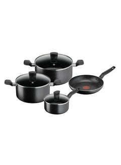 اشتري 7 Pieces Set Tefal Dark Stone Non-Stick Stewpots 22/24 Cm+Lids Saucepan 16 Cm Frypan 24 Cm Aluminium Black في الامارات