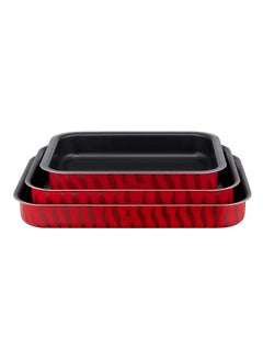 Buy Oven Tray Large Set of 3 Pieces  Rectangular [41x29cm  37x27cm  31x24cm] NonStick  100% Made in France  Les Spécialistes J5715582 Red Bugatti Aluminium Red in Saudi Arabia