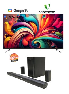 اشتري 75" 4K UHD Official Google Tv And JVC 5.1CH Soundbar With Wireless Subwoofer 3600W PMPO Combo E75ELGT1100+TH-N430B Black في الامارات