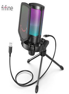 Buy Gaming USB Microphone For PC PS5, Condenser Mic With Quick Mute, RGB Indicator, Tripod Stand, Pop Filter, Shock Mount, Gain Control For Streaming Discord Twitch Podcasts Videos-AmpliGame A6V Black in UAE