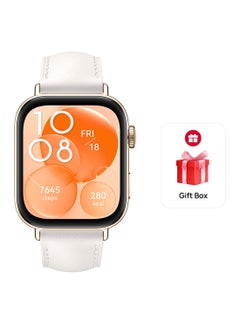 اشتري Watch Fit 3, 1.82" AMOLED Display, Ultra-Slim Design, All-Round Fitness Management, Durable Battery Life, Leather Strap, Compatible with iOS & Android + Gift Box Pearl White في الامارات