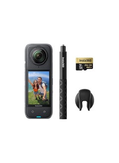 اشتري X4 Get-Set Bundle - 8K Waterproof 360 Action Camera, 4K Wide-Angle Video, Invisible Selfie Stick, Removable Lens Guards, 135 Min Battery Life, AI Editing, Stabilization في الامارات