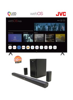 اشتري 85 Inch Edgeless QLED 4K UHD WebOs Smart TV  + JVC 5.1ch Soundbar With Wireless Subwoofer 3600W PMPO Combo LT85NQ7155+TH-N430 Black في الامارات