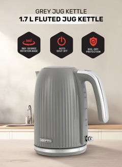 Buy Fluted Jug Kettle- GK38068UK-GR/ 360-Degrees Rotation, Boil Dry Protection and Automatic Cut-Off/ Perfect for Boiling Water, Milk, Tea/ Removable and Washable Filter/ 2 Years Warranty 1.7 L 3000 W GK38068UK-GR Grey in Saudi Arabia