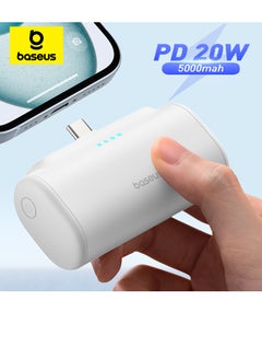 اشتري 5000 mAh Power Bank with Built-in USB-C Connector, Portable Charger 20W For iPhone 15/15 Plus/15 Pro/15 Pro Max, Samsung S22/23/S24 Series, Huawei, Pixel, iPad Pro/Air, And all Type C Phone White في الامارات