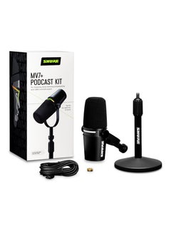 اشتري Podcast Microphone Bundle, Enhanced Audio, LED Touch Panel, USB-C & XLR Outputs, Auto Level Mode, Digital Pop Filter, Reverb Effects, Podcasting, Streaming, Recording MV7+K-BNDL Black في الامارات