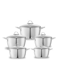 Buy Moderna Stewpot Set With Handles, Size (18-20-22-26-28) cm, Stainless Steel Silver 18-20-22-26-28cm in Egypt