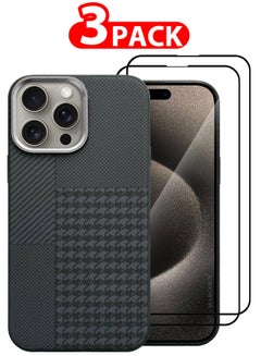 اشتري Case Cover For iPhone 15 Pro Max And 2 Screen Protectors 2024 New Pattern Aramid Carbon Fiber Phone Case Slim And Light Design MIX1 في الامارات