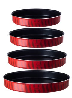 Buy 4-Piece Round Pan Set Red / Black 38cm / 34cm / 30cm / 28cmcm in Saudi Arabia