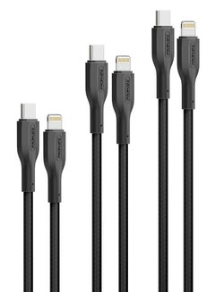 Buy Pack of 3  USB-C to Lightning Cables, Ultra-Fast Triple Lightning Sync & Charge Cables With 27W PD, Versatile Cord Lengths(0.3m, 1.2m, 2m) 25000+ Bend Test,  and Tangle-Free Wires, CableKit-Ci Black in Saudi Arabia