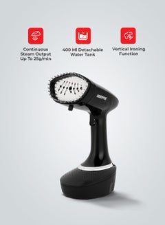 Buy Handheld Garment Steamer With Stainless Steel Panel, Continuous Steam Output Upto 25G/Min, 400 ML Detachable Water Tank, Vertical Ironing Function, 360 Degree Swivel Cord Protection 400 ml 1500 W GGS25041 Black in UAE