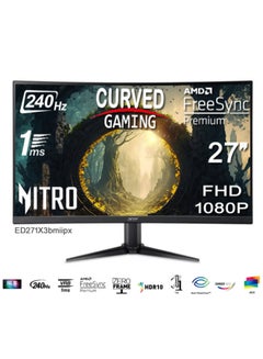 اشتري Nitro Gaming Monitor 27" Inch Curved, Full HD (1920x1080) VA, 240Hz, ZeroFrame 1500R 16:9 1ms(VRB) 250nits, AMD FreeSync Premium, 2xHDMI DP MM Audio Out HDR10 FreeSync Premium H.cable x1 - ED271 X3bmiipx Black في السعودية