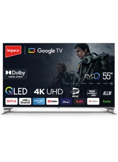 اشتري 55 Inch 4K Ultra HD Smart QLED Google TV, Frameless Design, Dolby Vision And Atmos, ALLM, MEMC, Support Wi-Fi, Bluetooth, Optical, HDMI ARC With eARC & USB Connectivity evoQ 55S4QLC2R120 Black And Silver في السعودية