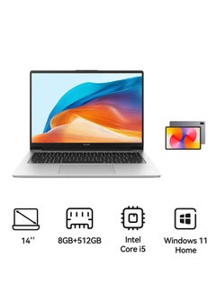 اشتري كمبيوتر محمول MateBook D14 بشاشة 14 بوصة عالية الدقة، معالج Core i5-12450H/ذاكرة وصول عشوائي 8 جيجابايت/محرك أقراص SSD سعة 512 جيجابايت/رسومات Intel UHD/نظام التشغيل Windows 11 Home + جهاز لوحي من هواوي Matepad SE 11 بسعة 6 جيجابايت +128 جيجابايت واي فاي في السعودية