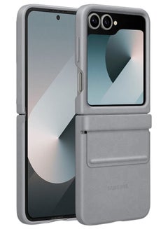 Buy (for Samsung Galaxy Z Flip 6) Cover Flap Leather Case with Hinge Protection Shockproof Cover Case Grey in UAE