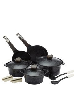 اشتري 10 Piece Neoflam Korean Granite Aeni Cookware Set (18-20-24 pot + 20-24 frying pan +2 silicone gloves) - Galaxy Marble Black (18-20-24 pot + 20-24 frying pan +2 silicone gloves) - Galaxy Marblecm في مصر