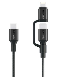 Buy 3-in-1 MFI Lightning And USB-C Cable With Interchangeable Connectors,60W USB-C Output,27W Lightning Output, 480Mbps Data Transfer, Sync & Charge, Tangle-Free Nylon Braided, PowerLink-CCi Black in Saudi Arabia