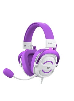 Buy HAVIT GAMING HEADPHONES white and purple H2002E with Noise Cancellation, Adjustable Headband, Gaming in Egypt