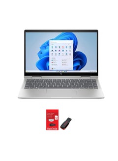 اشتري Envy X360 14-Es0033dx 2 In 1 Laptop With 14-Inch FHD Display, Core i7-1355U Processor/16GB RAM/1TB SSD/Intel Iris Xe Graphics/Windows 11 + Sandisk 32GB USB English Silver في الامارات