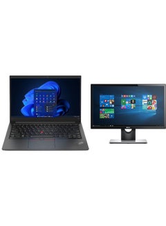 اشتري ThinkPad E14 Laptop With 15.6-inch Full HD Display, Core i5-1235U Processor/8GB RAM/256GB SSD/Windows 10/Intel Iris Xe Graphics +E2216HV Monitor With 22 Inch Full HD English/Arabic Black في السعودية