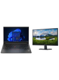 اشتري ThinkPad E14 Laptop With 15.6-inch Full HD Display, Core i5-1235U Processor/8GB RAM/256GB SSD/Windows 10/Intel Iris Xe Graphics + 210-AZKS/SE2722H Monitor With 27 Inch Full HD LED Display English/Arabic Black في السعودية