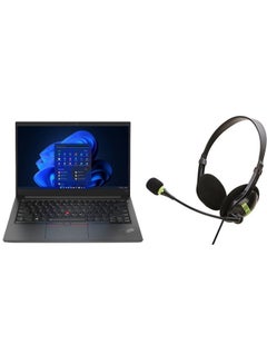 اشتري ThinkPad E14 Laptop With 15.6-inch Full HD Display, Core i5-1235U Processor/8GB RAM/256GB SSD/Windows 11/Intel Iris Xe Graphics + USB Gaming Headset For Laptop Computer PC English/Arabic Black في السعودية