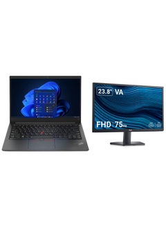 اشتري ThinkPad E14 Laptop With 15.6-inch Full HD Display, Core i5-1235U Processor/16GB RAM/512GBGB SSD/Windows 10/Intel Iris Xe Graphics +24 Inch FHD LED Monitor English/Arabic Black في السعودية