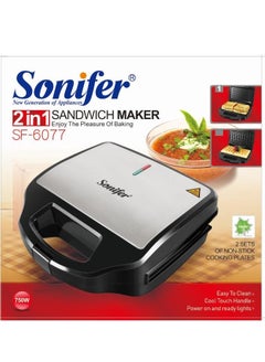 Buy 2 in 1 Sandwich & Waffle  Maker - 750 Watt 750 W SF-6077 Black in Egypt