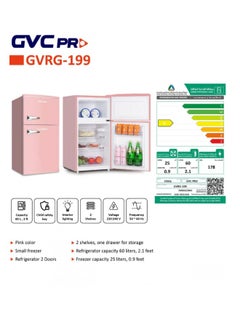 Buy Classic Double Door Refrigerator With Top Freezer, 85 L 80 W GVRG-199 Pink in Saudi Arabia