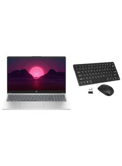 اشتري 250 G10 Laptop With 15.6-inch Full HD Display, Core i5-1335U Processor/16GB RAM/512GBGB SSD/Windows 11/Intel Iris XE Graphics + Portable Wireless Keyboard With Mouse Set English/Arabic Natural Silver في السعودية