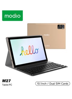 Buy M27 Smart Android Tablet 10.1-Inch Display Dual SIM Gold 8GB RAM 512GB 5G Wi-Fi - Zoom Supported With Wireless Headset and Keyboard in UAE