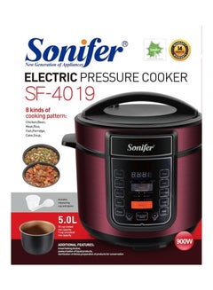 Buy Sonifer SF-4019 Smart Electric Pressure Cooker 5 Liter -900 W 5 L 900 W SF-4019 black & red in Egypt