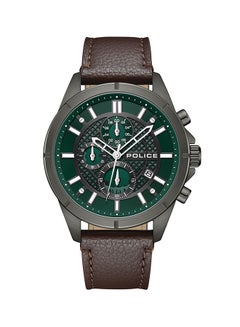 Buy Men's Burbank Green Dial Chocolate Brown Leather Strap Gents Chronograph Watch With Stainless Steel Case in UAE