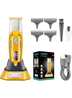 اشتري V-277 Professional Rechargeable cordless Hair Clipper with LED Display, Stainless steel Blades, USB Charging cable, 4 Guide Comb for men Runtime: 180 mins, 1200 mAh Li-ion Battery, Gold في مصر