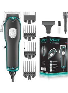 Buy V-123 Professional Hair Clipper with Powerful DC Motor, Stainless steel blades, 4 Guide Combs, 2m Cable, Blue LED Indicator, Taper Lever Adjustments for close cut trimming for men, Corded (Black) in Egypt