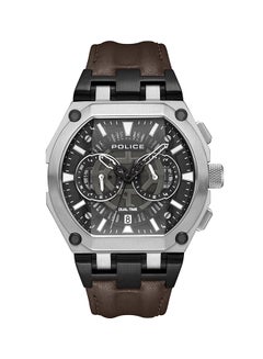 Buy Men's Shield Black Dial Brown Leather Strap Gents Chronograph Watch With Stainless Steel Case in UAE