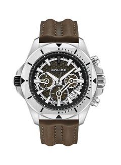 Buy Men's Electrical Khaki Green Dial Brown Leather Strap Gents Chronograph Watch With Stainless Steel Case in UAE