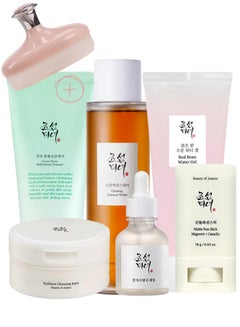 Buy Complete Harmony Collection For Vibrant Skin & face scrubber - Radiance Cleansing Balm, Green Plum Cleansing Gel, Ginseng Essence Water, Glow Deep Serum, Red Bean Water Gel Moisturizer &  Sunscreen Matte Sun Stick 420ml in UAE