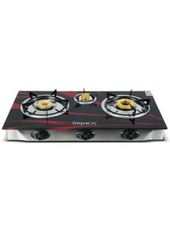 Buy Gas Stove 3 Burner Glass Top with FFD - Quality Pan Support, Brass Burners, Spill Tray, Auto Ignition, Toughened Glass, Flame Failure Device, Blue Flame, Ergonomic Knobs IGS 1213F Multicolor in UAE