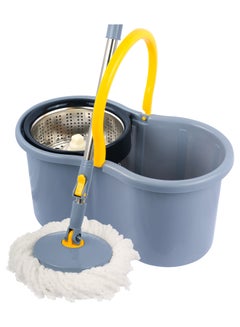 اشتري 360° Spin Mop bucket Set With Steel Bowl Grey/Yellow/Silver 25Liters في الامارات